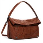 Sac bandoulière Desigual broderies patch uni camel femme