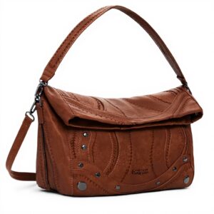 Sac bandoulière Desigual broderies patch uni camel femme