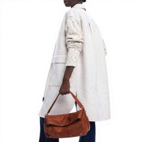 Sac bandoulière Desigual broderies patch uni camel femme