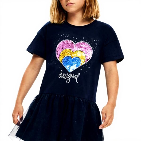 Robe fille Desigual bretelles strass bleu noir