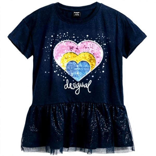 Robe fille Desigual bretelles strass bleu noir