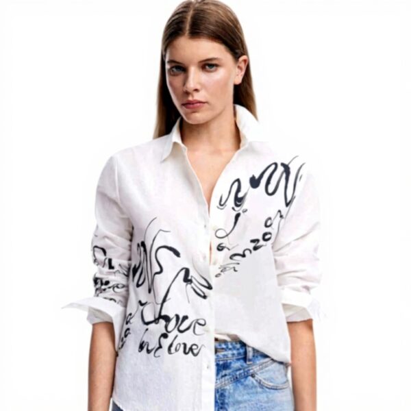 Sweat à capuche Desigual Femme Oversize Imprimé Arty Blanc