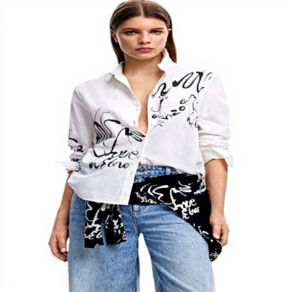 Sweat à capuche Desigual Femme Oversize Imprimé Arty Blanc