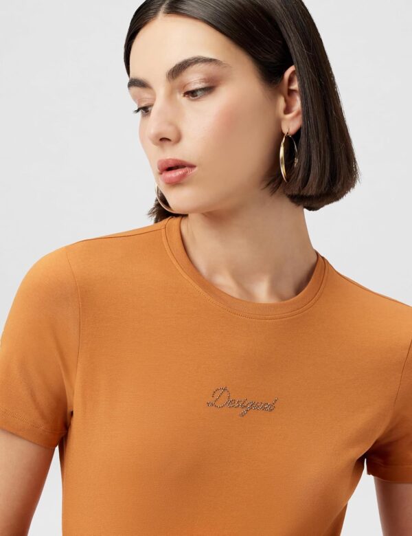 T-shirt femme Desigual manches courtes logo 3D orange noir-3