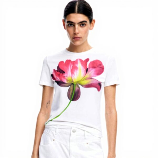 T-shirt Desigual Femme Imprimé Arty Manches Courtes Blanc