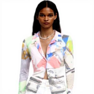 T-shirt Desigual Femme Multicolore Col Chemise Manches