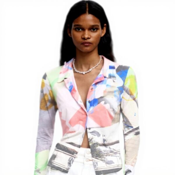 T-shirt Desigual Femme Matériau Fin Coupe Slim Multicolore