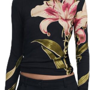 T-shirt femme Desigual slim orchidée noir recyclé-0