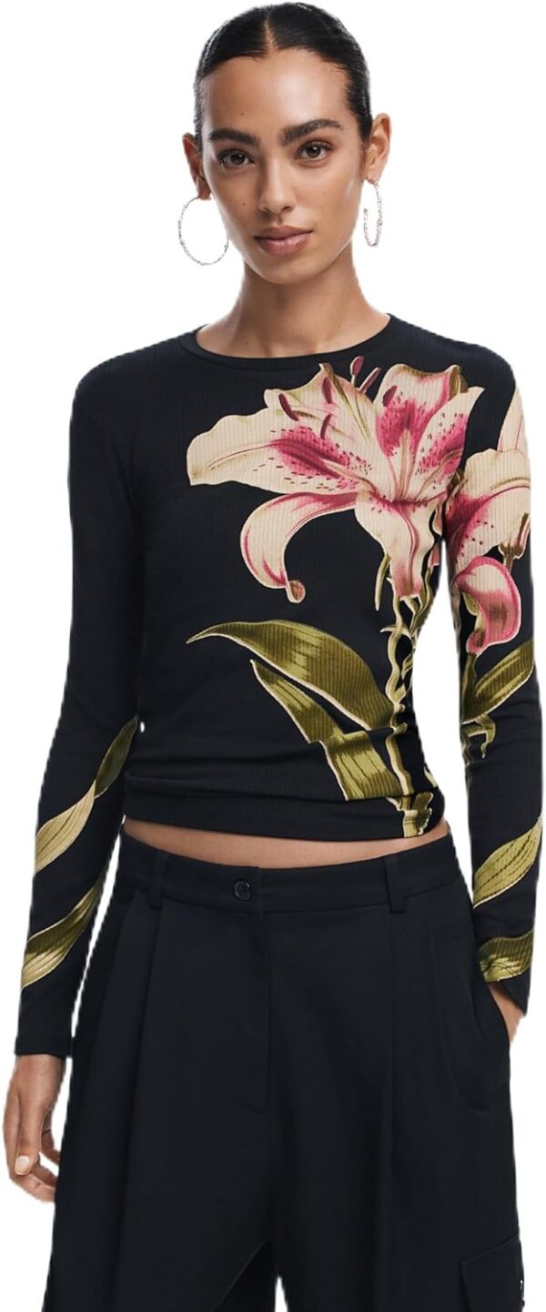 T-shirt femme Desigual slim orchidée noir recyclé-0