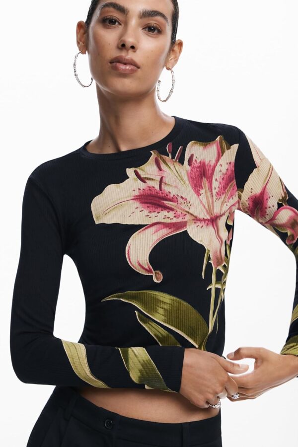 T-shirt femme Desigual slim orchidée noir recyclé-2