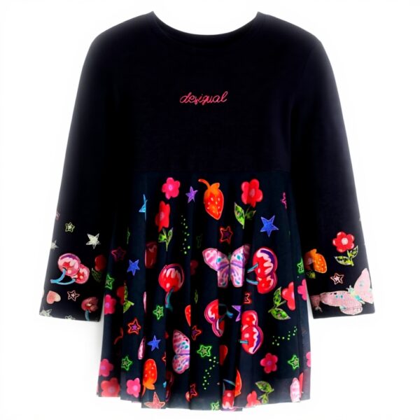 Robe fille Desigual bleu manches longues col rond durable