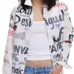 Débardeur femme Desigual imprimé Arty col chemise blanc-0