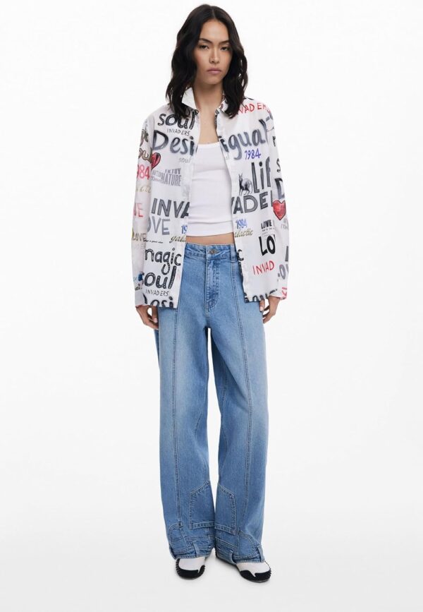 Débardeur femme Desigual imprimé Arty col chemise blanc-2