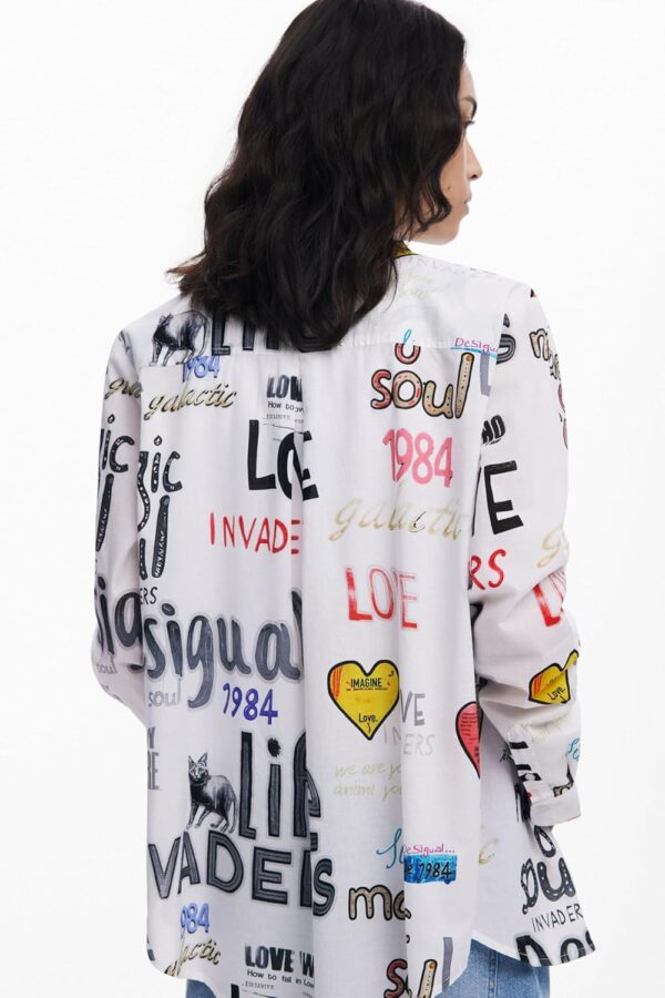 Débardeur femme Desigual imprimé Arty col chemise blanc-5