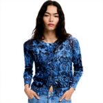 Sweatshirt femme Desigual imprimé Arty coupe slim bleu