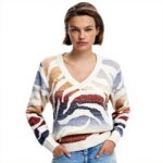 Pull Desigual Femme Imprimé Arty Col V Blanc