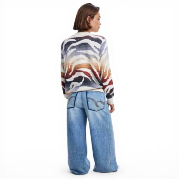 Pull Desigual Femme Imprimé Arty Col V Blanc