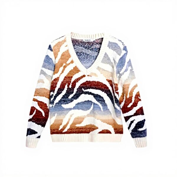 Pull Desigual Femme Imprimé Arty Col V Blanc