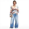 Pull Desigual Femme Imprimé Arty Col V Blanc