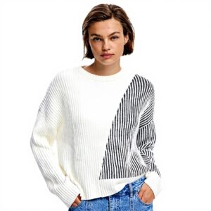 Sweatshirt Desigual Femme Col Roulé Rayures Blanc