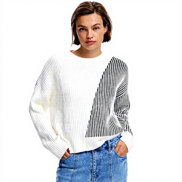 Sweatshirt Desigual Femme Col Roulé Rayures Blanc