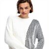 Sweatshirt Desigual Femme Col Roulé Rayures Blanc