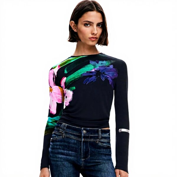 Blouse femme Desigual imprimé floral manches longues noir