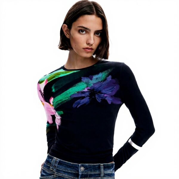 Blouse femme Desigual imprimé floral manches longues noir