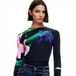 Blouse femme Desigual imprimé floral manches longues noir