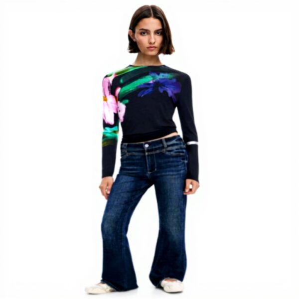 Blouse femme Desigual imprimé floral manches longues noir