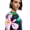 Blouse femme Desigual imprimé floral manches longues noir