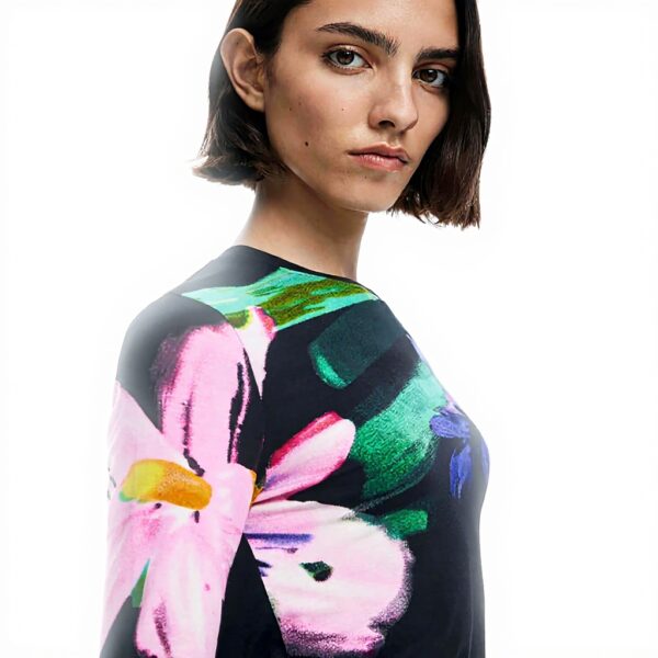 Blouse femme Desigual imprimé floral manches longues noir