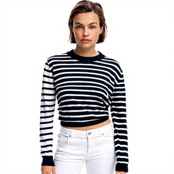 Sweatshirt Desigual Femme Rayures Logo Brodé Noir