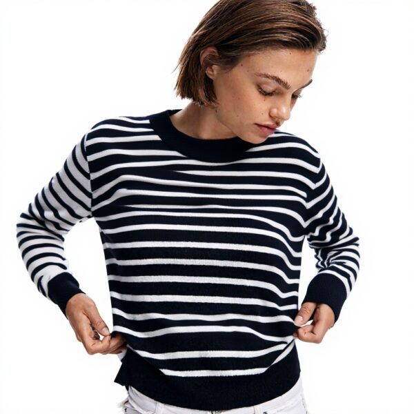 Sweatshirt Desigual Femme Rayures Logo Brodé Noir