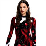 Robe Desigual Femme Tricot Manches Longues Casual Rouge