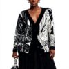 Pull Desigual Femme Tricot Plat Col V Imprimé Arty