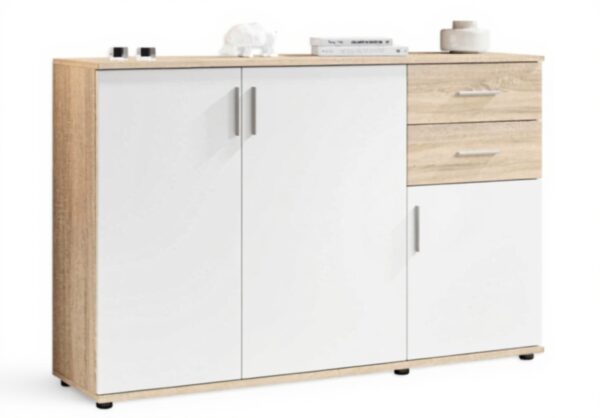 Commode Stella Trading chêne Sonoma blanc rangement salon