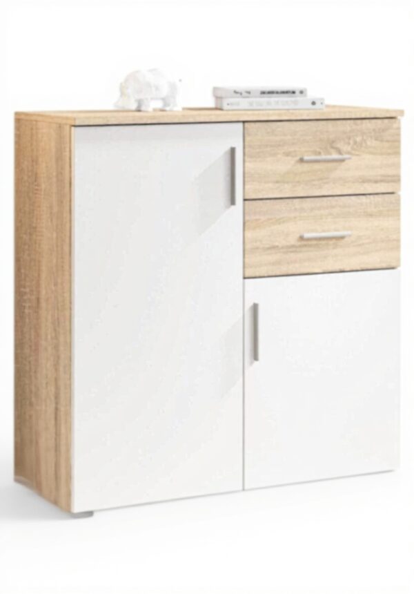 Commode BOBBY Stella Trading chêne Sonoma blanc rangement