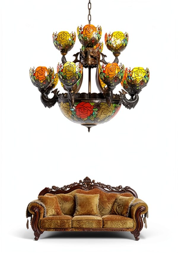 Lustre Makenier 17 ampoules métal verre zinc suspension-1