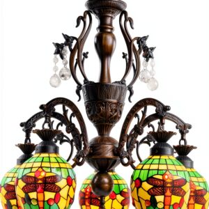 Lustre Tiffany Makenier verre multicolore 5 ampoules-0