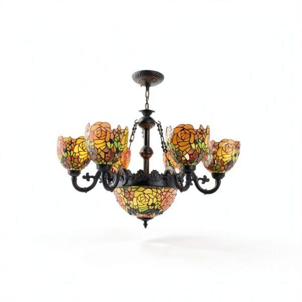 Lustre Tiffany Makenier verre bronze 9 ampoules intérieur-6