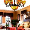 Lustre Tiffany Makenier verre bronze 9 ampoules intérieur-3