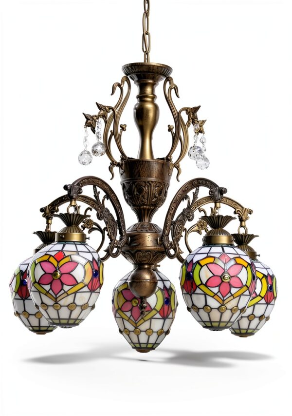 Lustre Tiffany Makenier verre multicolore suspension-4