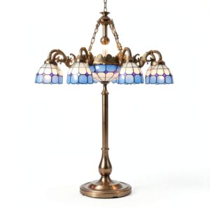 Lustre Tiffany Makenier Bleu 11 Ampoules Style Vitrail-0