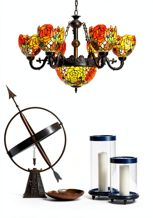 Lustre Tiffany Makenier verre bronze 9 ampoules intérieur-2