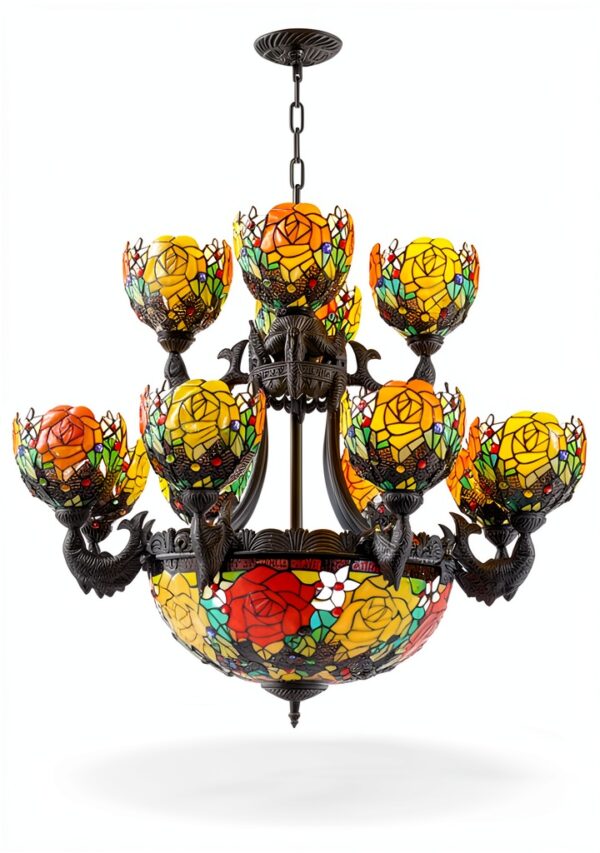 Lustre Makenier 17 ampoules métal verre zinc suspension-3