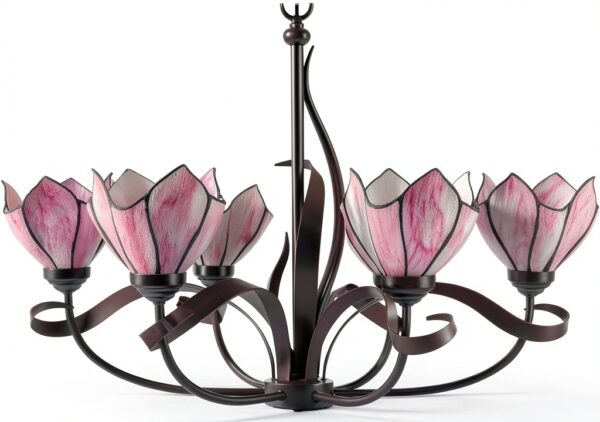 Lustre classique HT rose fer et vitrail éclairage LED-3