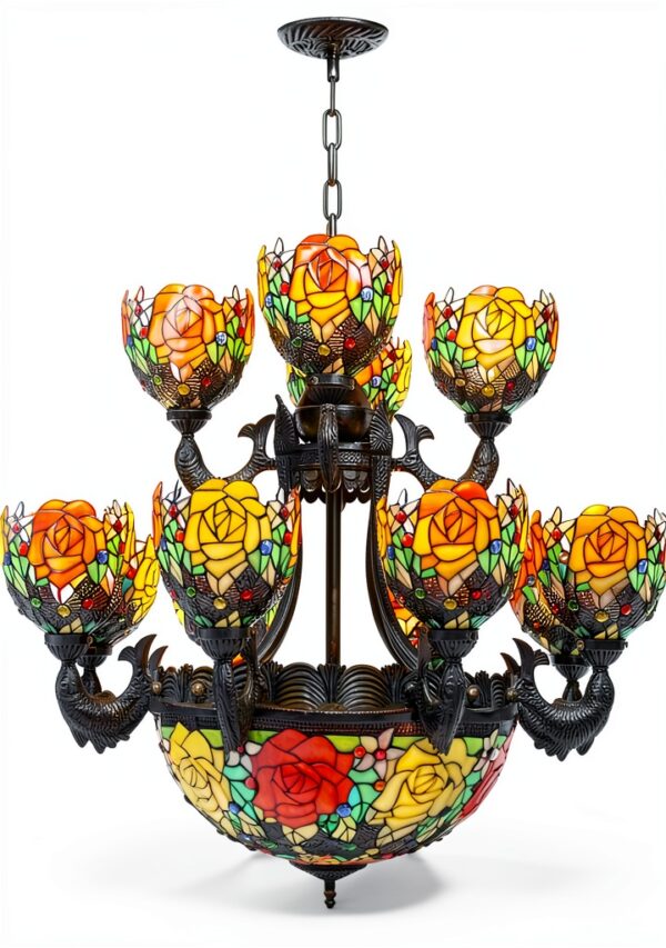 Lustre Makenier 17 ampoules métal verre zinc suspension-0