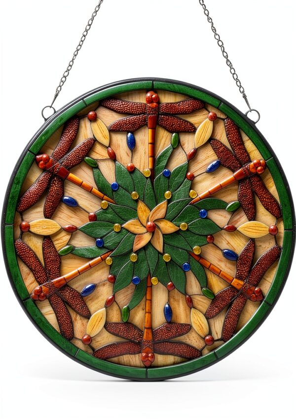 Makenier vitrail libellule jaune décor mural verre art