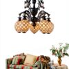 Lustre Tiffany Makenier Métal Verre 5 Ampoules Intérieur-2